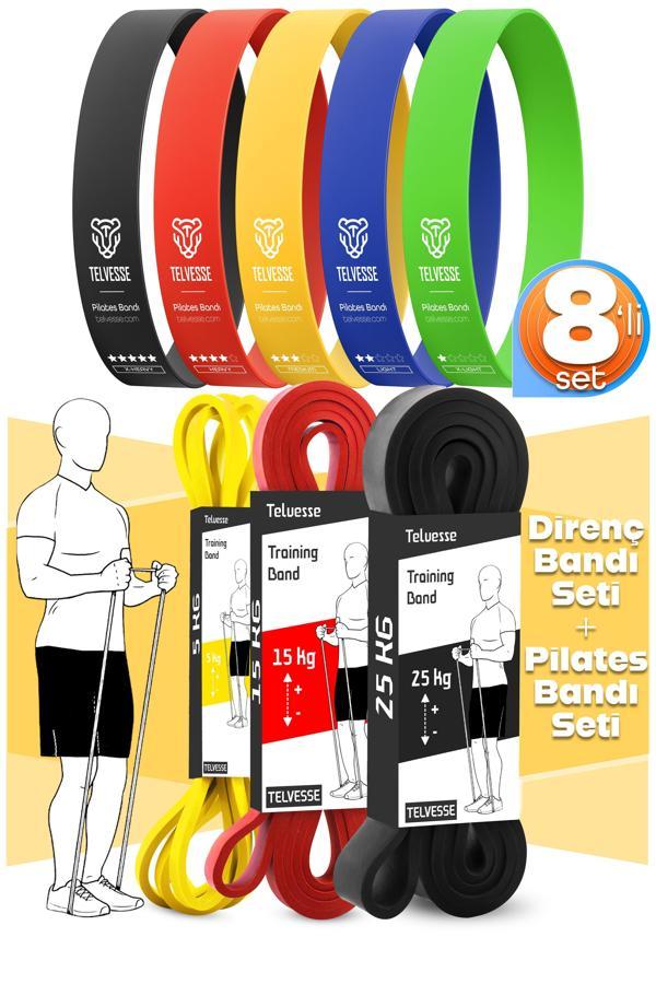 8li GİGA SET 5+15+25 KG + 5Li Pilates Direnç Bandı Barfiks Lastiği Loop Band Mix Ton - Image 1