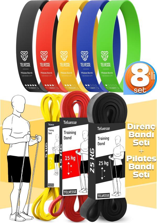 8li GİGA SET 5+15+25 KG + 5Li Pilates Direnç Bandı Barfiks Lastiği Loop Band Mix Ton - Image 1