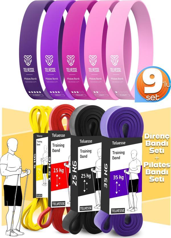 9lu TERA SET 5+15+25+35 KG + 5Li Pilates Direnç Bandı Barfiks Lastiği Loop Band Pembe Ton - Image 1