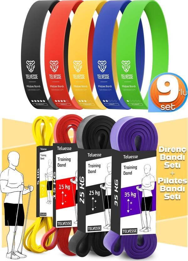 9lu TERA SET 5+15+25+35 KG + 5Li Pilates Direnç Bandı Barfiks Lastiği Loop Band Mix Ton - Image 1