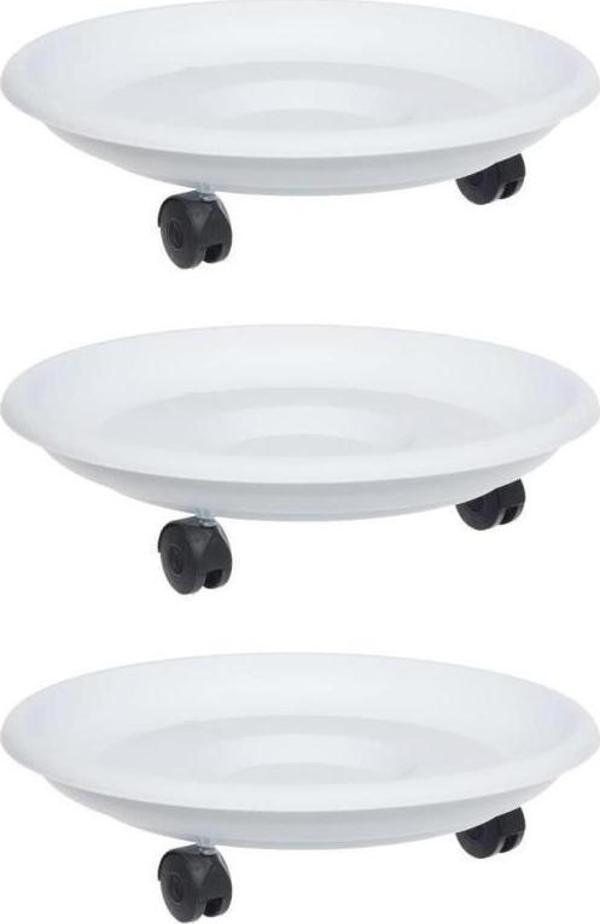 Omnipazar SO-TT02 Tekerlekli Saksı Tabağı No 2 Beyaz 3 Adet - Image 1