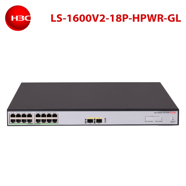 H3C S1600V2-18P-HPWR, 16 Port, GigaBit, PoE 240W, L2, 2 Port GigaBit SFP, Web Yönetilebilir, Masaüstü Switch - Image 1