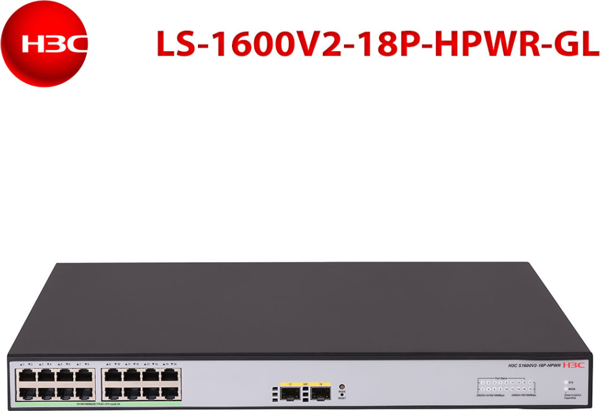 H3C S1600V2-18P-HPWR, 16 Port, GigaBit, PoE 240W, L2, 2 Port GigaBit SFP, Web Yönetilebilir, Masaüstü Switch - Image 1