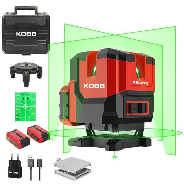 KOBB KBL41G 30Metre 4x90⁰/1x360⁰ Otomatik Hizalamalı Li-ion Çift Akülü Profesyonel Yeşil Çapraz Çizgi Lazer Distomat - Image 1