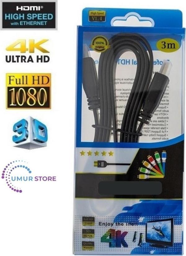 e Flat Hdmi Kablo Yassı Kablo 1.4V Full Hd 4K 3D 3m - Image 1