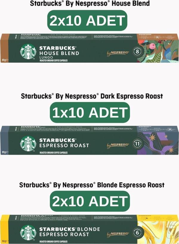 Starbucks By Nespresso House Blend 20’li, Dark Espresso 10’lu, Blonde Espresso 20’li Kapsül Kahve - Image 1