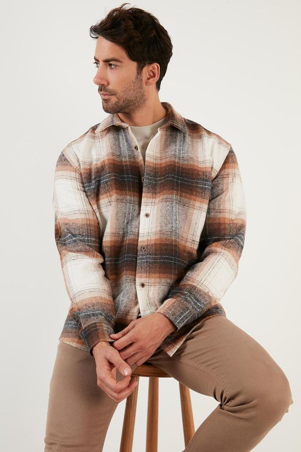 Buratti Regular Fit Ekose Desenli Pamuklu Oduncu Erkek Gömlek 5896602 KAHVE - Image 1