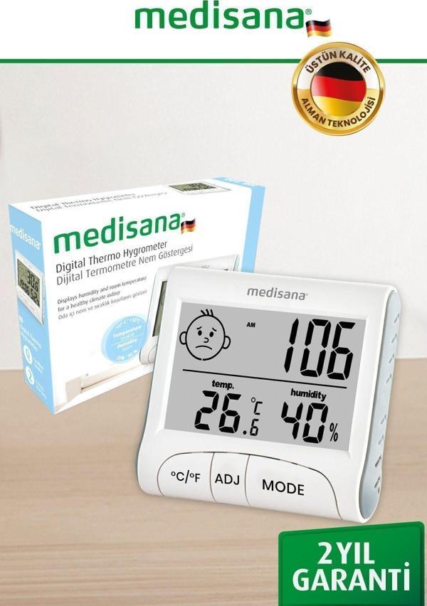 Medisana Alman Tasarım Dijital Ekranlı Alarm Saat Sıcaklık Isı Nem Ölçer Termometre - Image 1