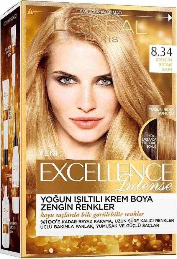 L'Oréal Paris Excellence Intense 8.34 Zengin Sıcak Sarı Saç Boyası - Image 1