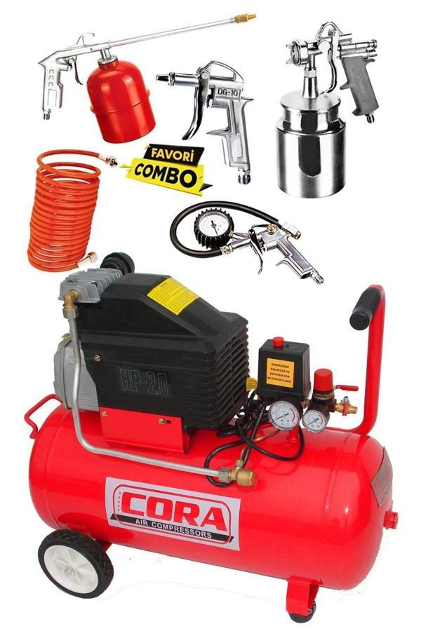Cora 50 Litre Yağlı Hava Kompresörü 8 Bar Ve Halı Alet Seti Boya Seti - Image 1