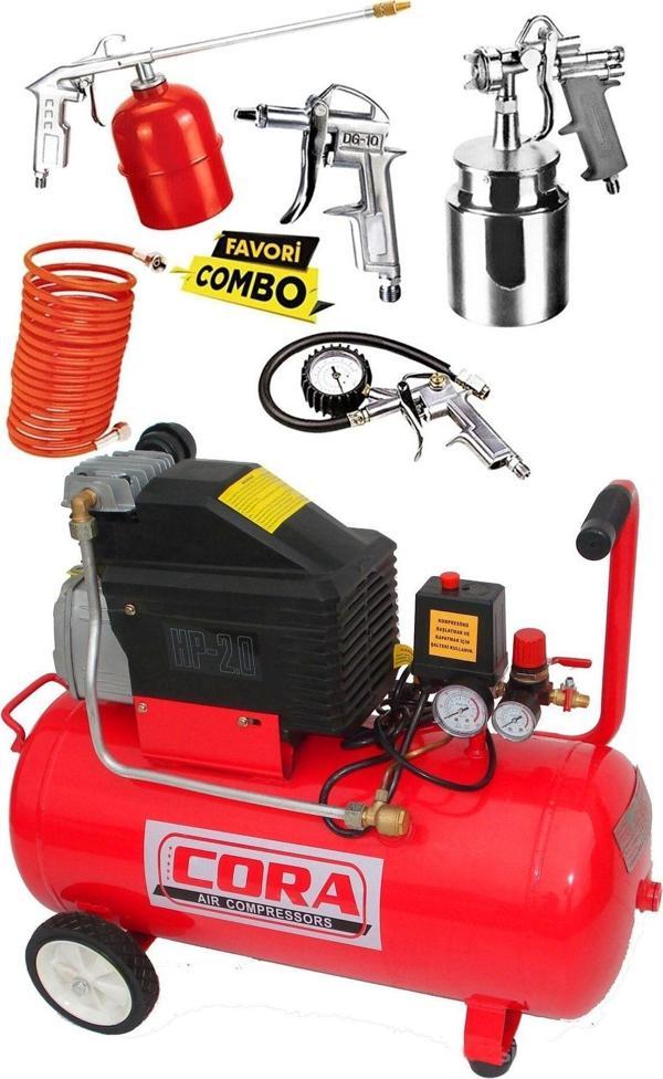 Cora 50 Litre Yağlı Hava Kompresörü 8 Bar Ve Halı Alet Seti Boya Seti - Image 1