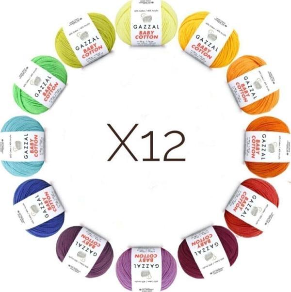 Gazzal 12 Adet 50gr Baby Cotton Amigurumi Ve Punch Ipi Gazzal Set - Image 1