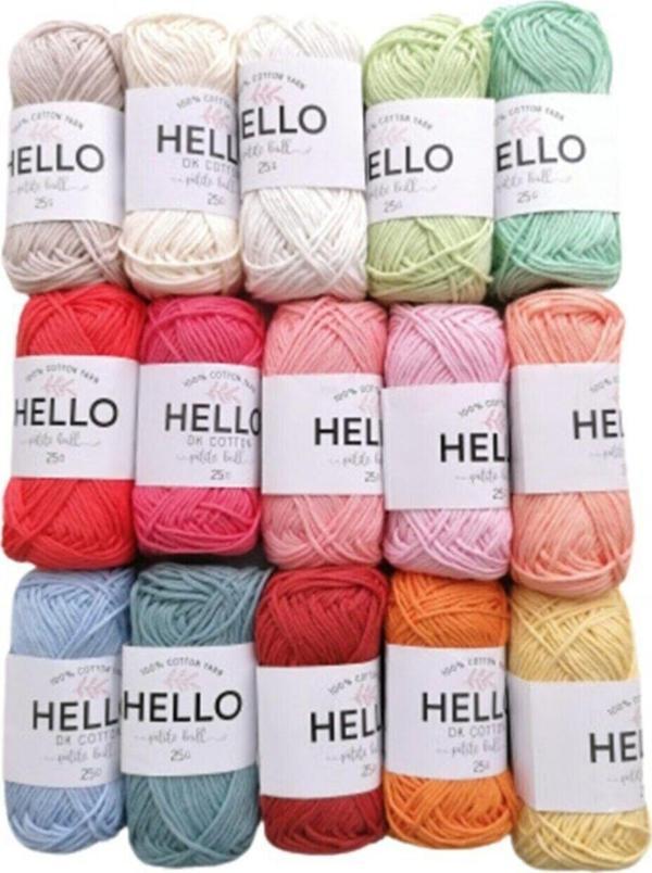 Hello %100 Doğal Pamuk Punch Ve Amigurumi Iplik 25 Gram 15 Renk Kit Oeko-tex Sertifikalı - Image 1