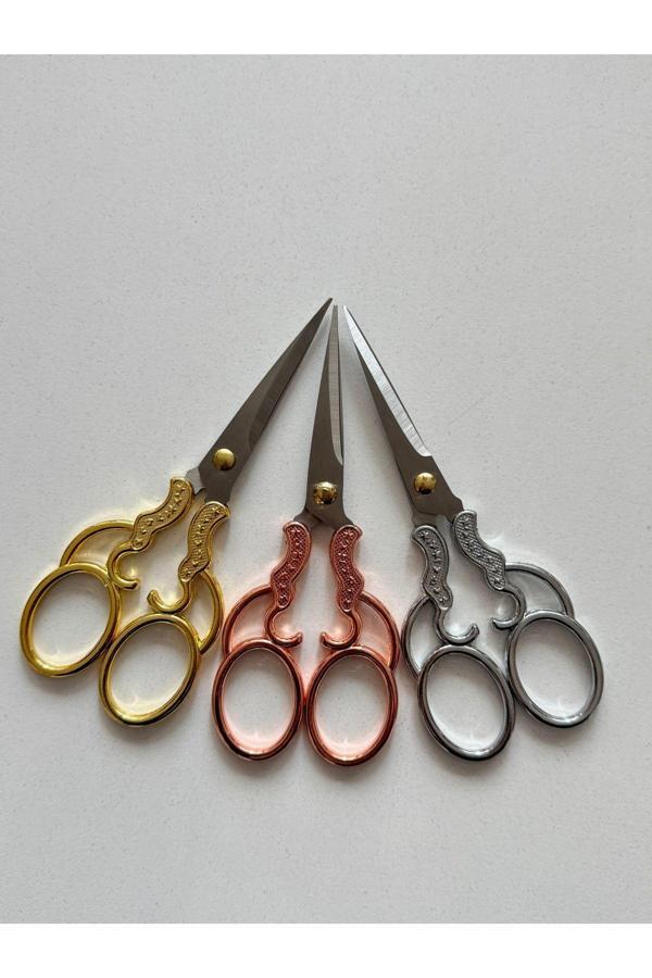 11 cm Işıltı Desenli Kabartmalı Bronz Nişan & Nakış Makası | Dekoratif ve Keskin Uçlu - Image 1