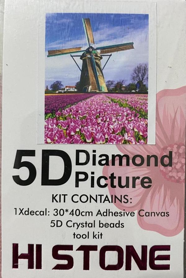 5D'li Elmas Boncuk Yapıştırma Taş İşleme Mozaik Goblen  "YEL DEĞİRMENİ " 30x40 cm - Image 1