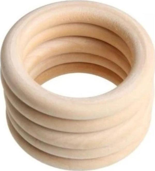 Verniksiz Doğal Diş Kaşıyıcı Ahşap Halka 70 Mm 5'li - Image 1