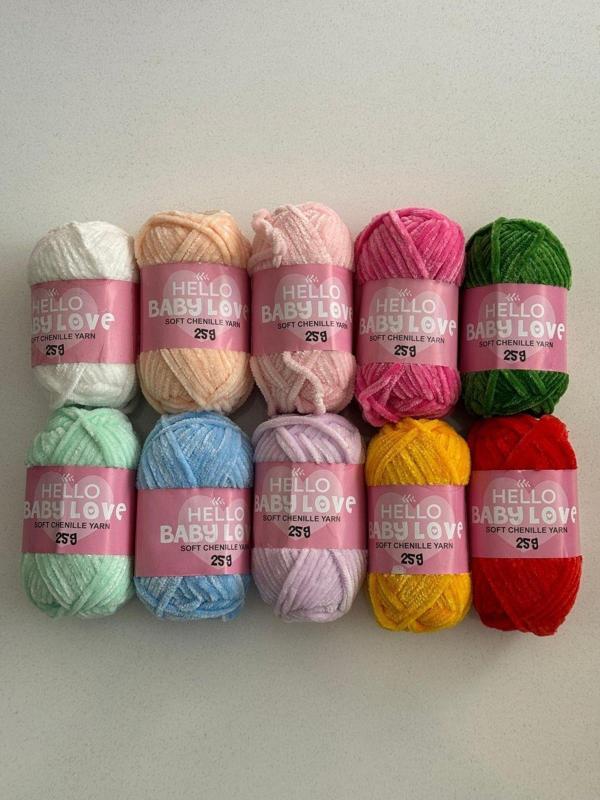 Baby Love 25 Gram 10 Adet Şönil Kadife İplik Canlı Renkler Seti - Image 1