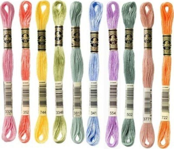 Muline 10 Pastel Renk Etamin Kanaviçe Goblen,bileklik Iplik Seti + 10 Adet Muline Sarma Kartı - Image 1