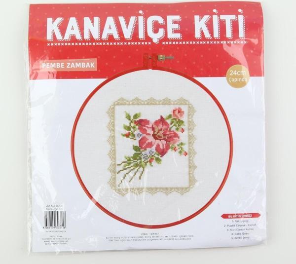 Pembe Zambak Kanaviçe Kiti 24 cm Çapında - Image 1