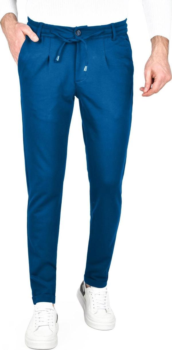DeepSEA Erkek Mavi Beli Lastikli Slim Fit Likralı Duble Paça Penye Spor Pantolon 2502385 - Image 1