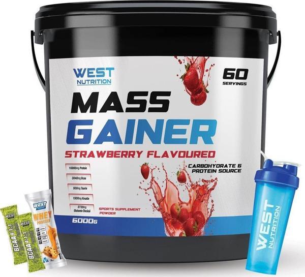 West Nutrition Mass Gainer Karbonhidrat Tozu 6 Kg Çilek Shaker - Image 1
