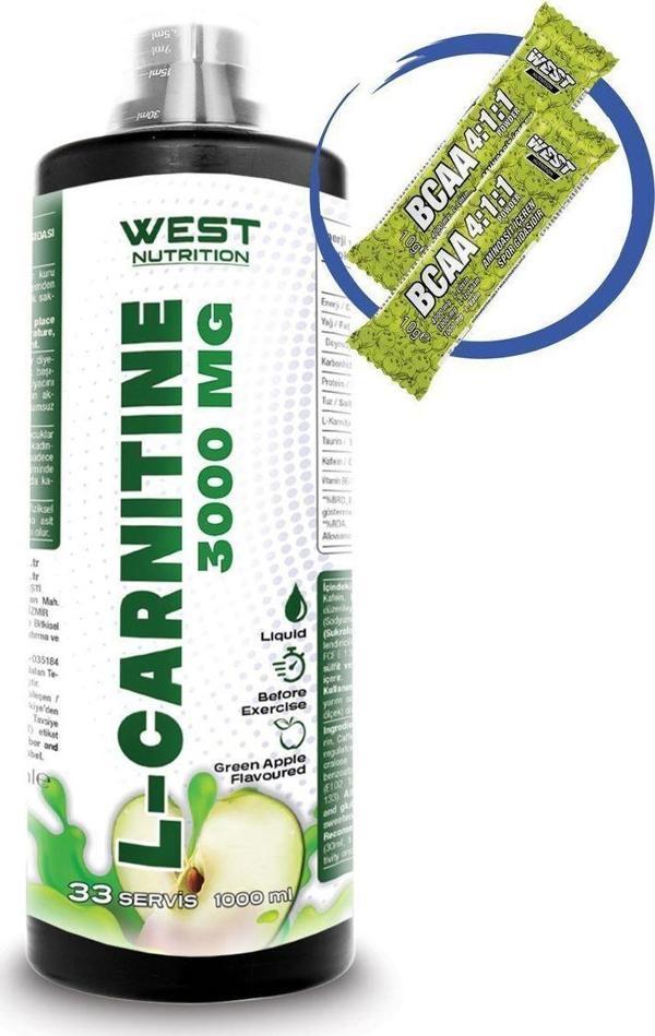 West Nutrition L-Karnitin ( L-Carnitine ) 2000 Mg 1000 Ml 33 Servis Yeşil Elma Aromalı - Image 1