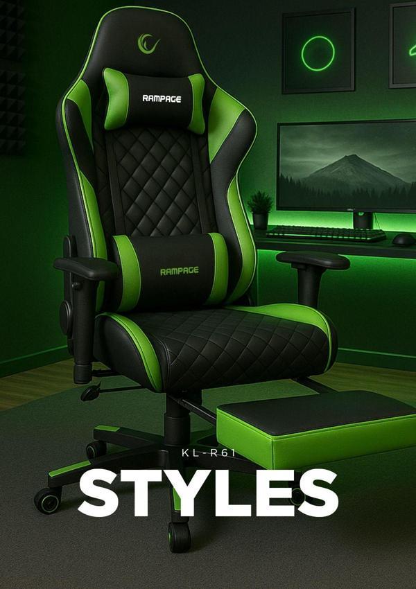 Rampage Kl-R61 Styles Yeşil/Siyah Gaming Oyuncu Koltuğu - Image 1