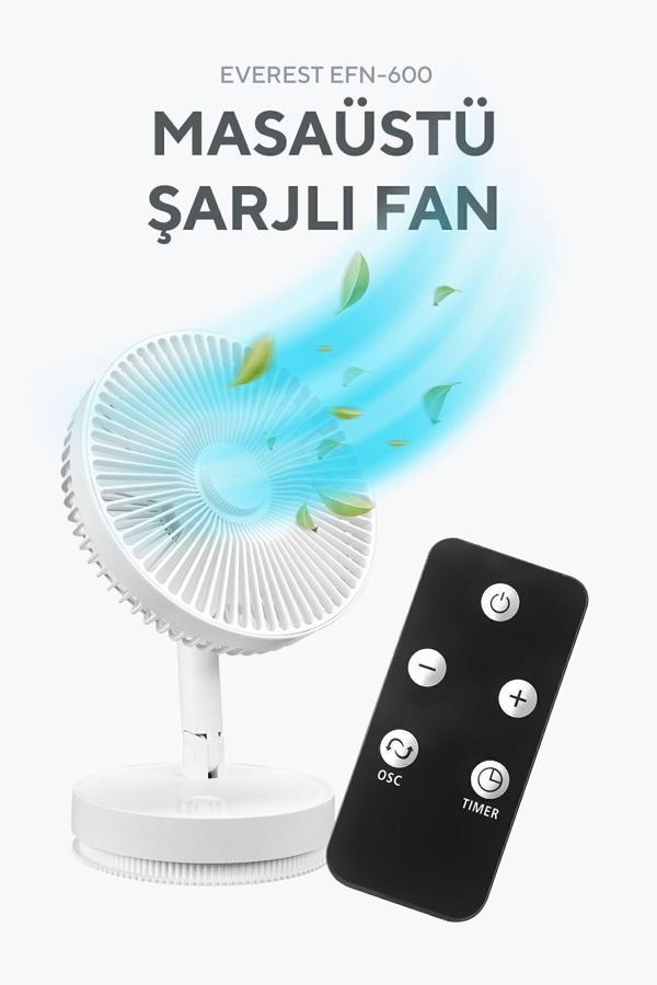Everest Efn-600 Masaüstü Taşınabilir Şarjlı Beyaz 2000Mah Usb Fan - Image 1