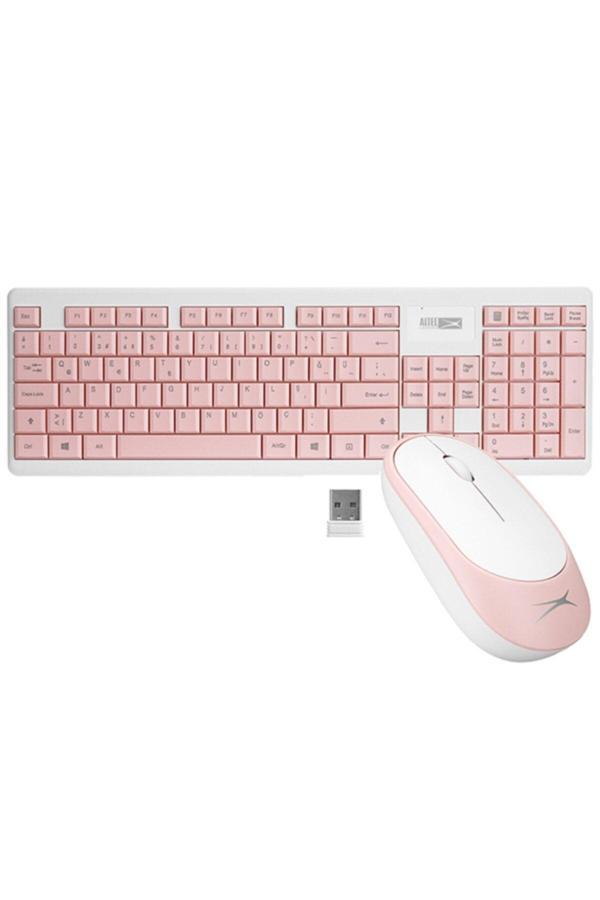 Altec Lansing Pembe/Beyaz 2.4Ghz 1200Dpı Mouse Türkçe Q Kablosuz Klavye Mouse Set (Pil Hediyeli) - Image 1
