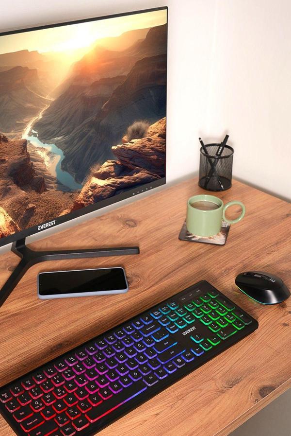 Everest Km-319Bt Siyah 2.4G+Bt1+Bt2 Çoklu Cihaz Bağlantılı Q Set Kablosuz Klavye + Mouse - Image 1