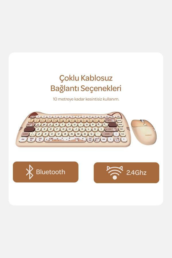 Everest Km-6285 Catty Mini  Wireless-Bluetooth Kablosuz Ultra Sessiz Özel Tasarımlı Q Klavye Mouse Set Bej - Image 1