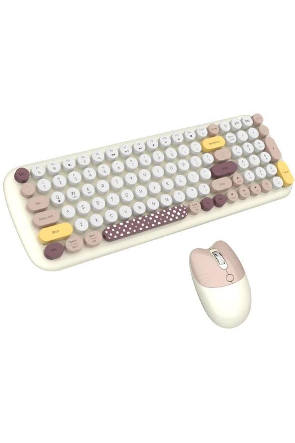 Geezer Kablosuz Klavye Ve Mouse Set 100 Tuşlu Retro Ve Şİk Daktilo Renkli Tuş Tarzİ İngilizce Q Klayve - Image 1