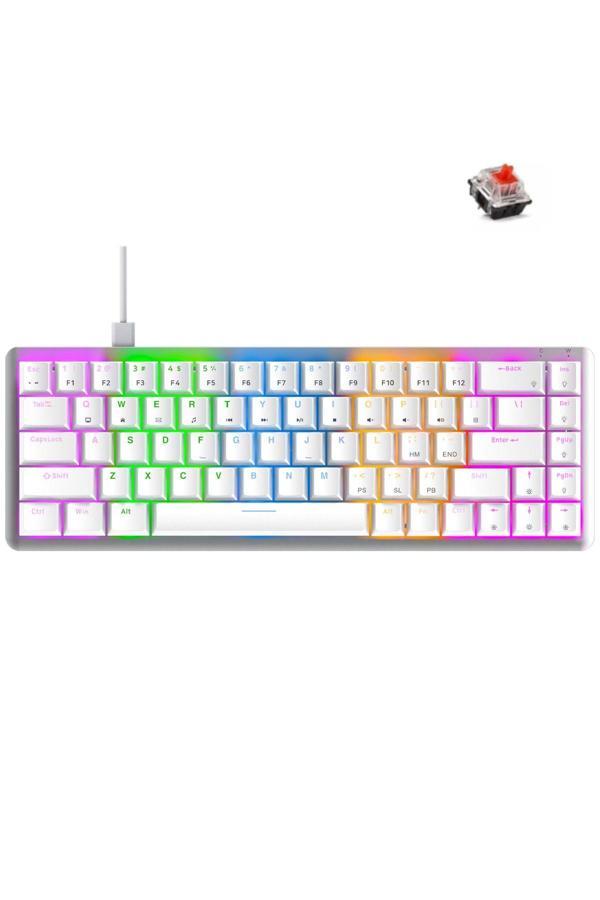 Rampage Rebel Beyaz Low Profile Red Switch Us Layout Rainbow Mekanik Gaming Oyuncu Klavye - Image 1