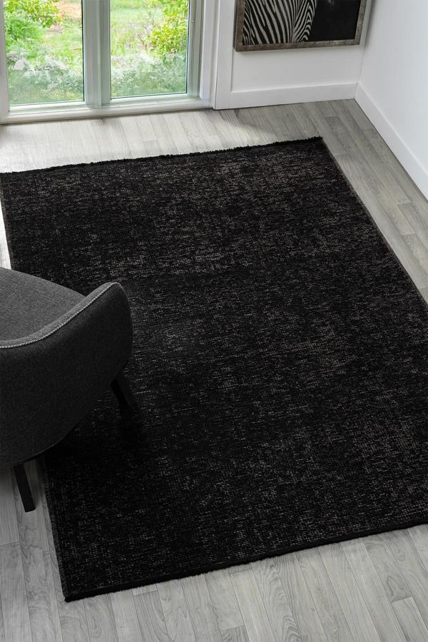 Antik Antrasit Halı Yıkanabilir Kaymaz Taban Şönil Kilim Dokuma Pamuk Taban Kilim 10105A - Image 1