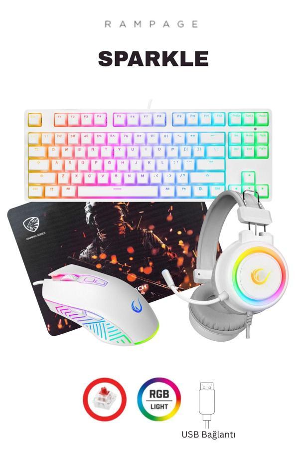 Rampage Sparkle Gaming Combo Oyuncu Klavye Mouse Kulaklık Mousepad Set (Rampage Türkiye Garantili) - Image 1