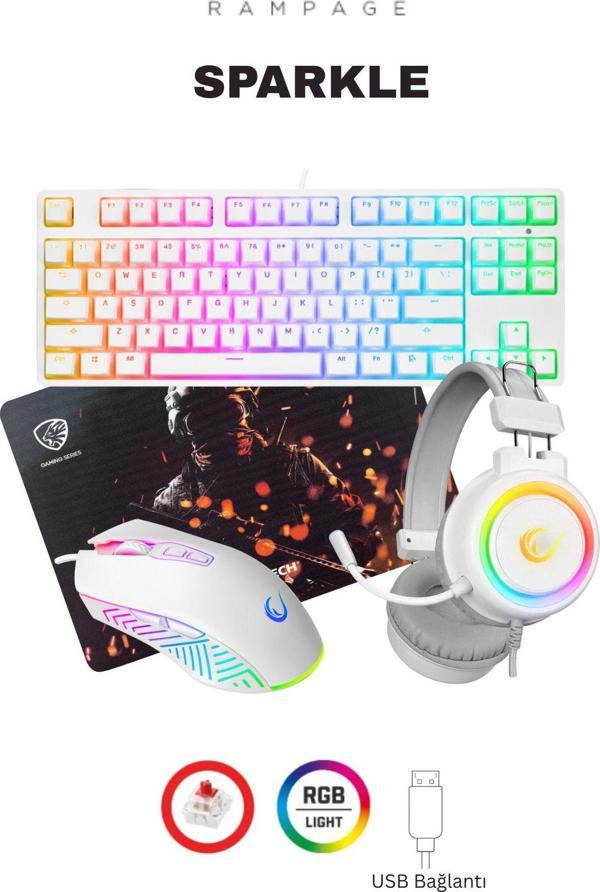 Rampage Sparkle Gaming Combo Oyuncu Klavye Mouse Kulaklık Mousepad Set (Rampage Türkiye Garantili) - Image 1