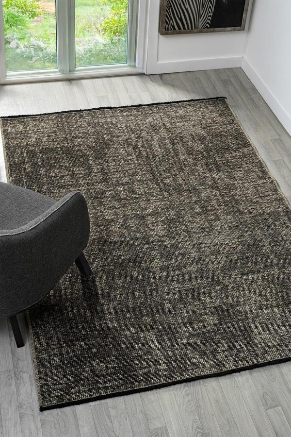 Antik Vizon Halı Yıkanabilir Kaymaz Taban Şönil Kilim Dokuma Pamuk Taban Kilim 10112A - Image 1