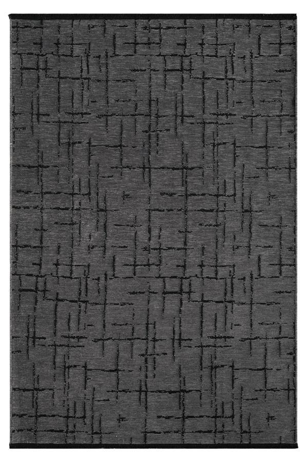 Gaia Antrasit Halı Yıkanabilir Kaymaz Taban Şönil Kilim Dokuma Pamuk Taban Kilim 10123 - Image 1