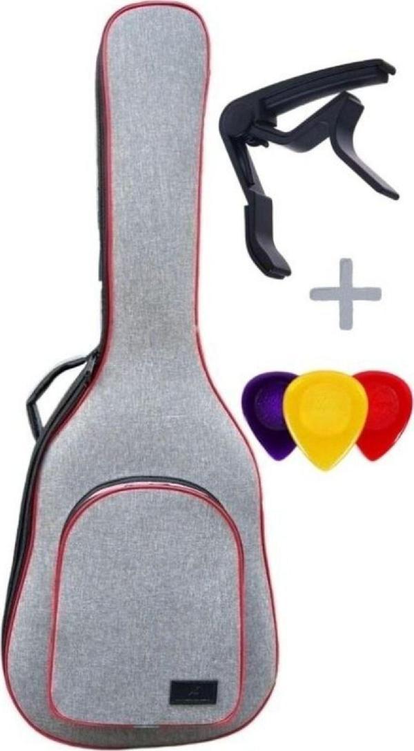 KLASİK GİTAR ÇANTASI-KILIFI-KALIN-GİGBAG-GRİ-KIRMIZI FİTİL-KETEN-SU GEÇİRMEZ-GTRGRİRED001 - Image 1