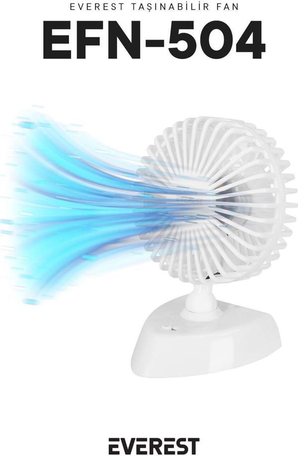 Everest Efn-504 360 Derece Dönüş Çift 2 Kademeli 3200Rpm Taşınabilir Mini Masaüstü Beyaz Usb Fan Vantilatör - Image 1