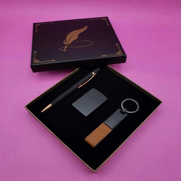 Siyah Rubber Kalem Çakmak Ve Anahtarlık Set - Image 1