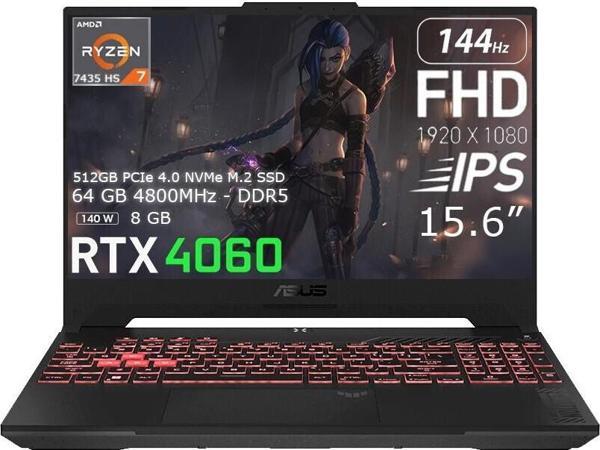 Asus Tuf Gaming A15 FA507NOR-LP102 Amd Ryzen 7 7435HS 64GB 512GB SSD Rtx 4060 (140W) 15.6" 144Hz IPS Panel Fhd Freedos T - Image 1