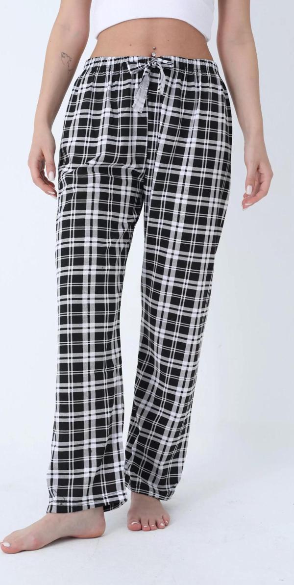 Ekose Desenli Beli Lastikli Unisex Pijama Altı - Image 1