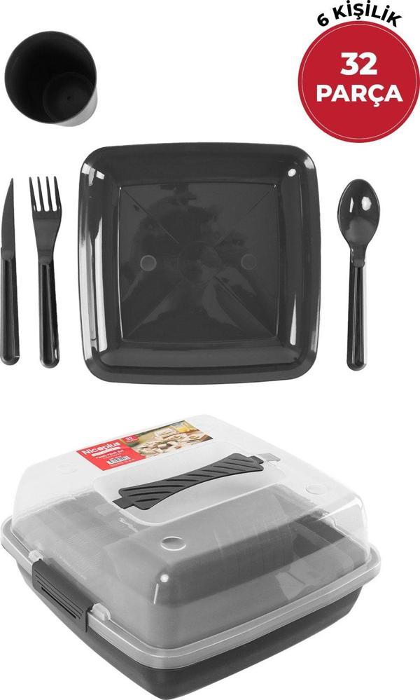 6 Kişilik Taşınabilir Piknik Kamp Seti Taşıma Çantalı 32 Parça Servis Piknik Seti - Image 1