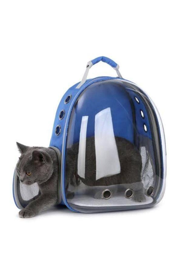 İki Kedi Şeffaf Astronot Kedi Köpek Taşıma Çantası 42X22X33 Cm Mavi - Image 1
