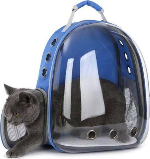 İki Kedi Şeffaf Astronot Kedi Köpek Taşıma Çantası 42X22X33 Cm Mavi - Image 1