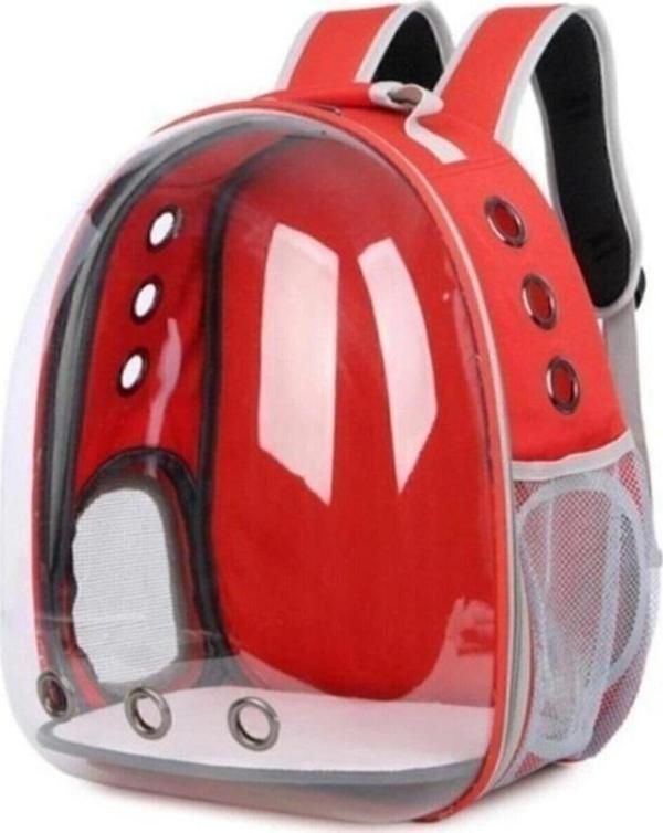 Ksburda Kırmızı Şeffaf Astronot Kedi Köpek Taşıma Sırt Çantası 45X36X25 Cm - Image 1
