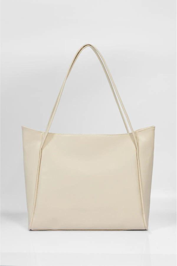 Ksburda Nou Çift Saplı Shopper Çanta Krem - Image 1