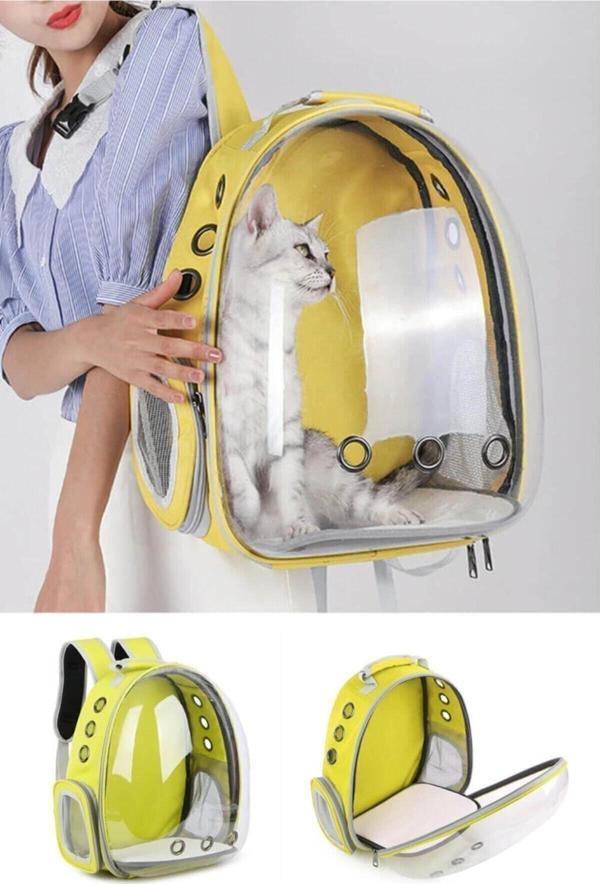 Ksburda Sarı Astronot Şeffaf Hava Kanallı Kedi Köpek Evcil Hayvan Taşıma Seyahat Çanta - Image 1