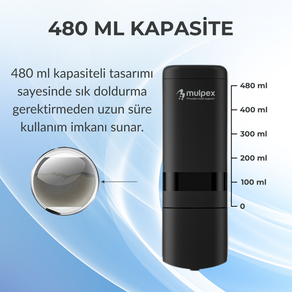 Mulpex 480 ml Siyah Duvara Monte Sıvı Sabun Dispenseri | Premium Kalite ABS Gövde, Anahtarlı, Şık ve Güvenli - Image 1